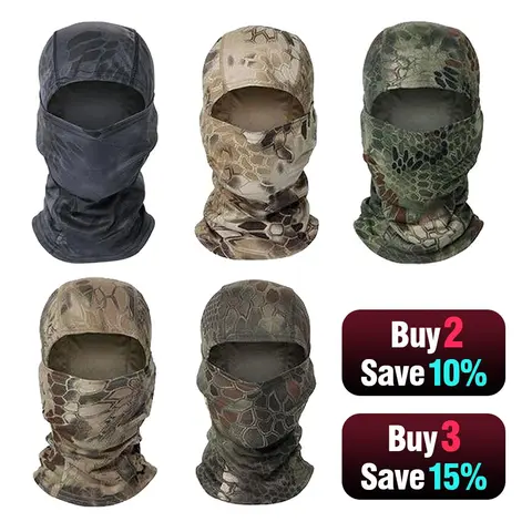 5-Pack Polyester Elastic Balaclava Headwear Set - Tactical Camo Masks, Adjustable Fit, Breathable, Windproof, UV-Protection, Sweat-Dry Fabric, Multi-Use Neck Gaiter, Outdoor Sports Accessory for Motorcycle Riding & Outdoor Enthusiasts (b-5pcs/set)