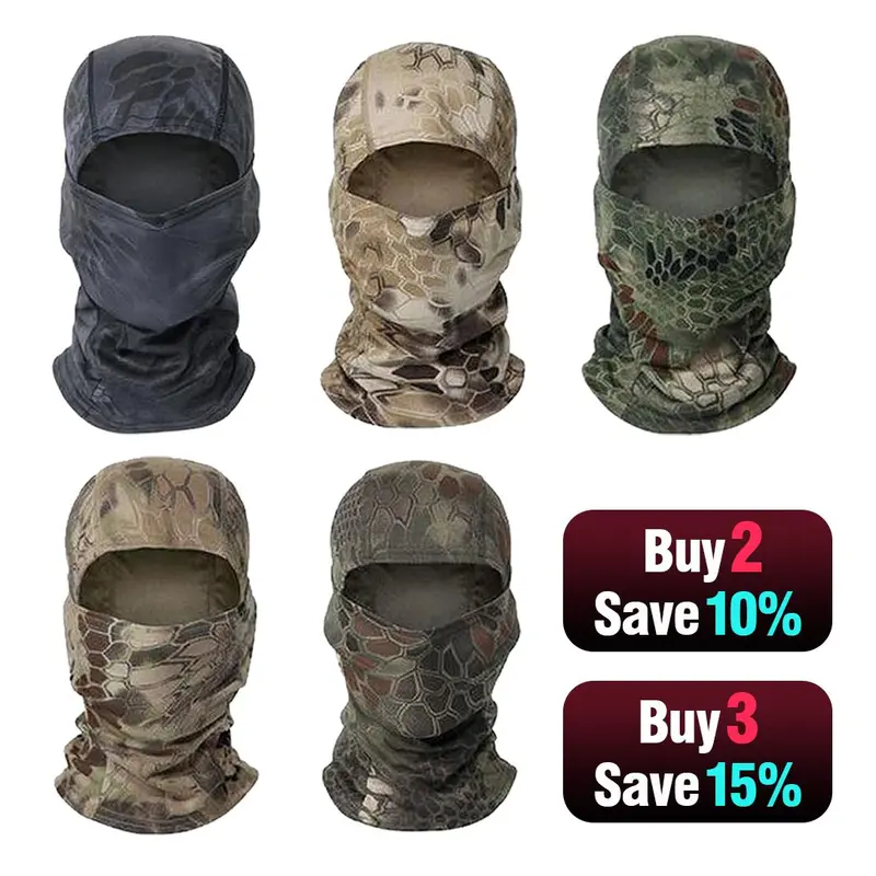 5-Pack Polyester Elastic Balaclava Headwear Set - Tactical Camo Masks, Adjustable Fit, Breathable, Windproof, UV-Protection, Sweat-Dry Fabric, Multi-Use Neck Gaiter, Outdoor Sports Accessory for Motorcycle Riding & Outdoor Enthusiasts (b-5pcs/set)