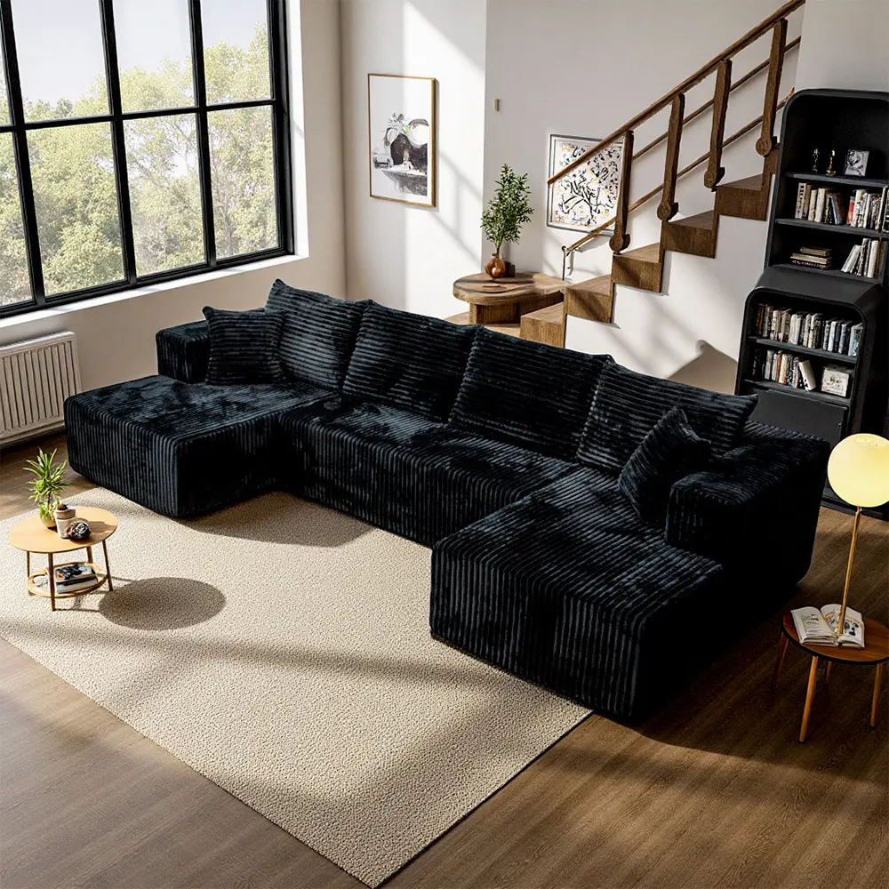 132'' U-Shape Modular Corduroy Comfy Upholstered Sofa - Sleek Modern Boneless Sectional Couch, No-Assembly Multi-Piece Set for Living Room Indoor Furniture, Living Room Couches,dorm essentials,home decor