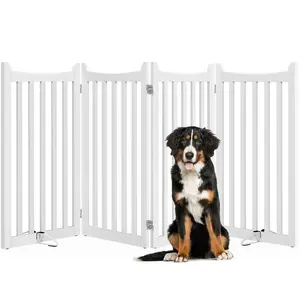 Costoffs 36" Freestanding Wooden Pet Gate - 4-Panel Foldable Dog Barrier for Stairs & Doorways, Includes 2 Support Feet