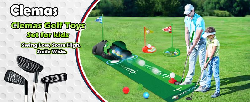 Kids Golf Set with Automatic Ball Return, LED Night Golf Balls, Putting Mat, Mini Golf Indoor/Outdoor Toy for Toddlers 3-6, Balance, Focus & Motor Skills