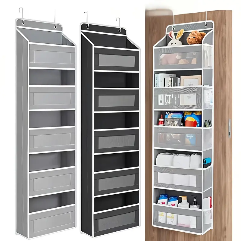 Hanging 5-Tier Over-the-Door Organizer Racks & Displays with Plastic Bins - 44.0 lbs Load Capacity, Stable, No Drilling, Anti-Tip, Easy-Install Multifunctional Home Storage Solutions for Closet Storage Upgrade