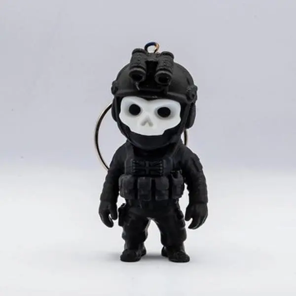 Quirky 3D Printed Ghost Keychain, Cool Gothic Style Collectible Bag Charm with Skull Face and Helmet for Keys and Backpacks, Cool Keychains, Collectible Bag Keychain
