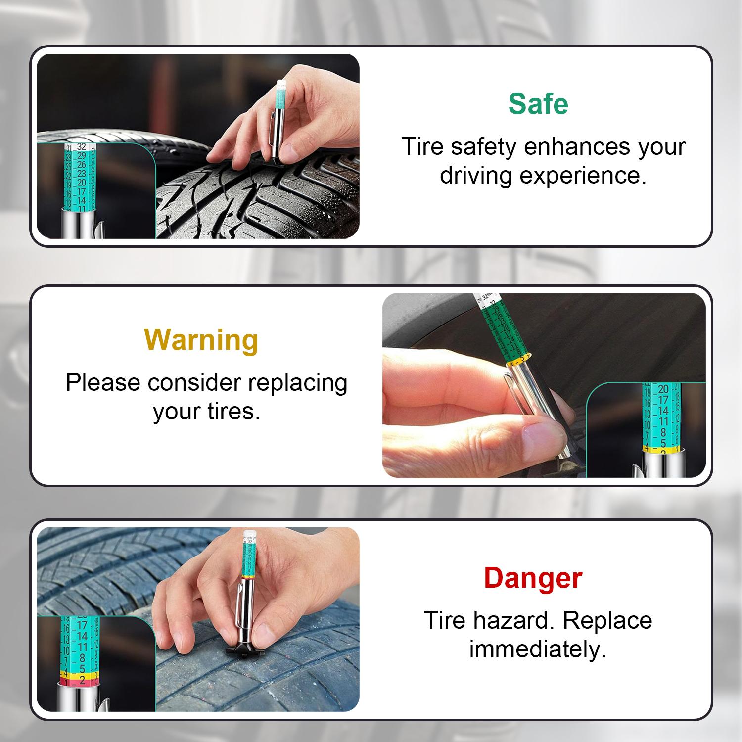 Universal 5PCS Tire Tread Depth Gauge, Color Coded Tire Depth Gauge with Pocket Clip in 1/32 Inch Increments, Accurate Tread Gauge Depth 32nds Measuring Tool for Car, Semi Truck Tire Tread Checker