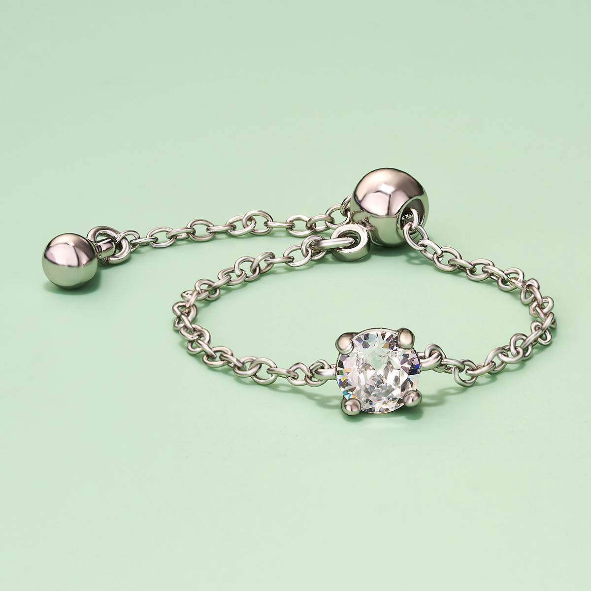 Oufer 14K Gold Plating CZ US Ring Size 3-13 Adjustable Oval  Chain Ring For Women Gift Real Gold Plating