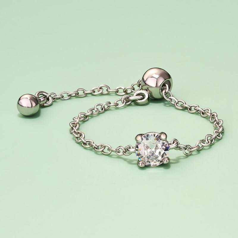 Oufer 14K Gold Plating CZ US Ring Size 3-13 Adjustable Oval  Chain Ring For Women Gift Real Gold Plating