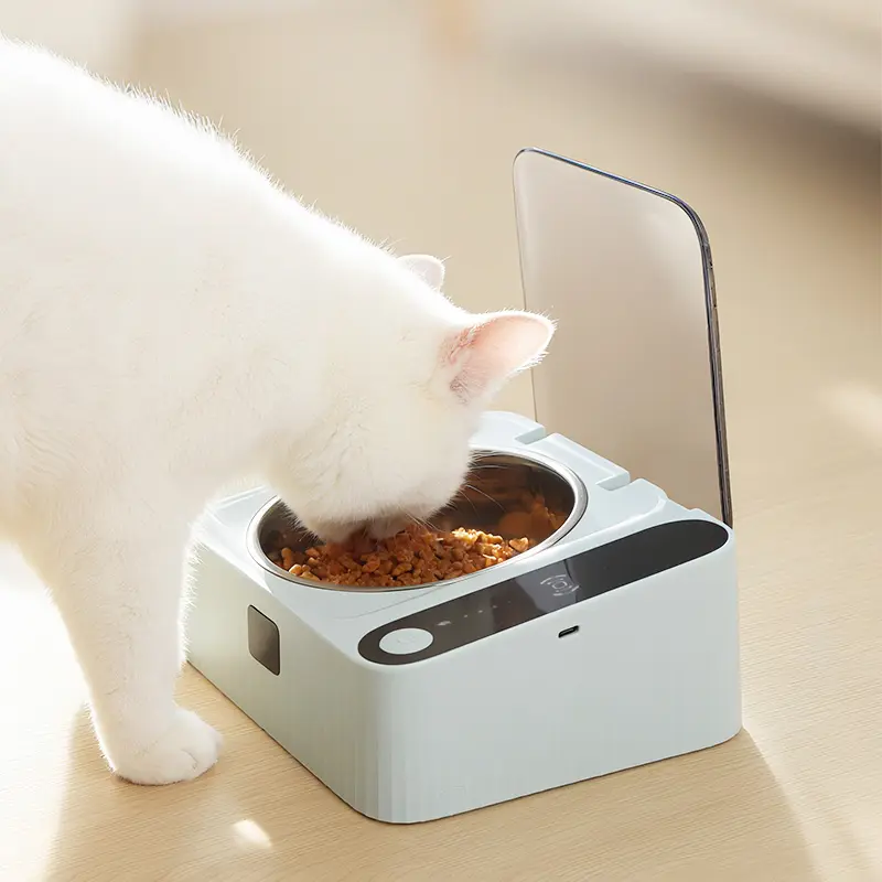 Automatic Pet Feeder Bowl with Infrared Sensor Lid, Rechargeable Stainless Steel Feeders with Lid, Dustproof Design for Keeping Food Fresh & Clean