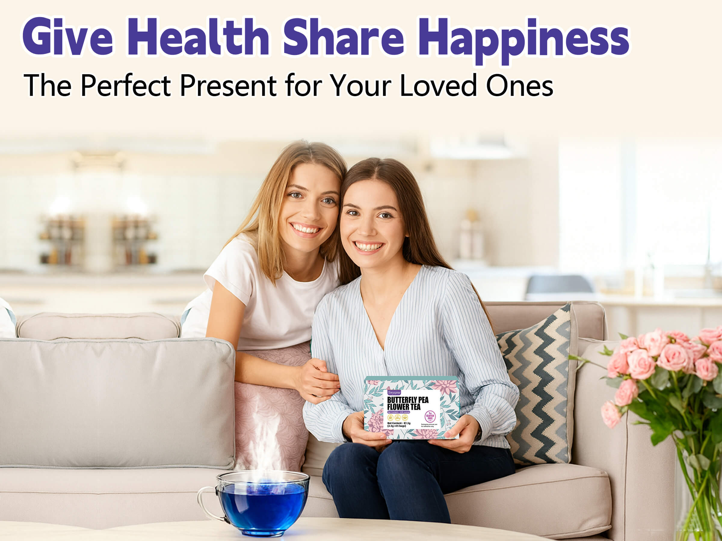 Organic Butterfly Pea Flower Tea Bags, 35 Teabags, 2.5g/Bag, Made with 100% Natural Butterfly Pea Flower. Helps with Antioxidant and High in Anthocyanins | Caffeine-Free | Sugar-Free | Gluten-Free | Vegan. Individually Packaged in Eco-Friendly Bags