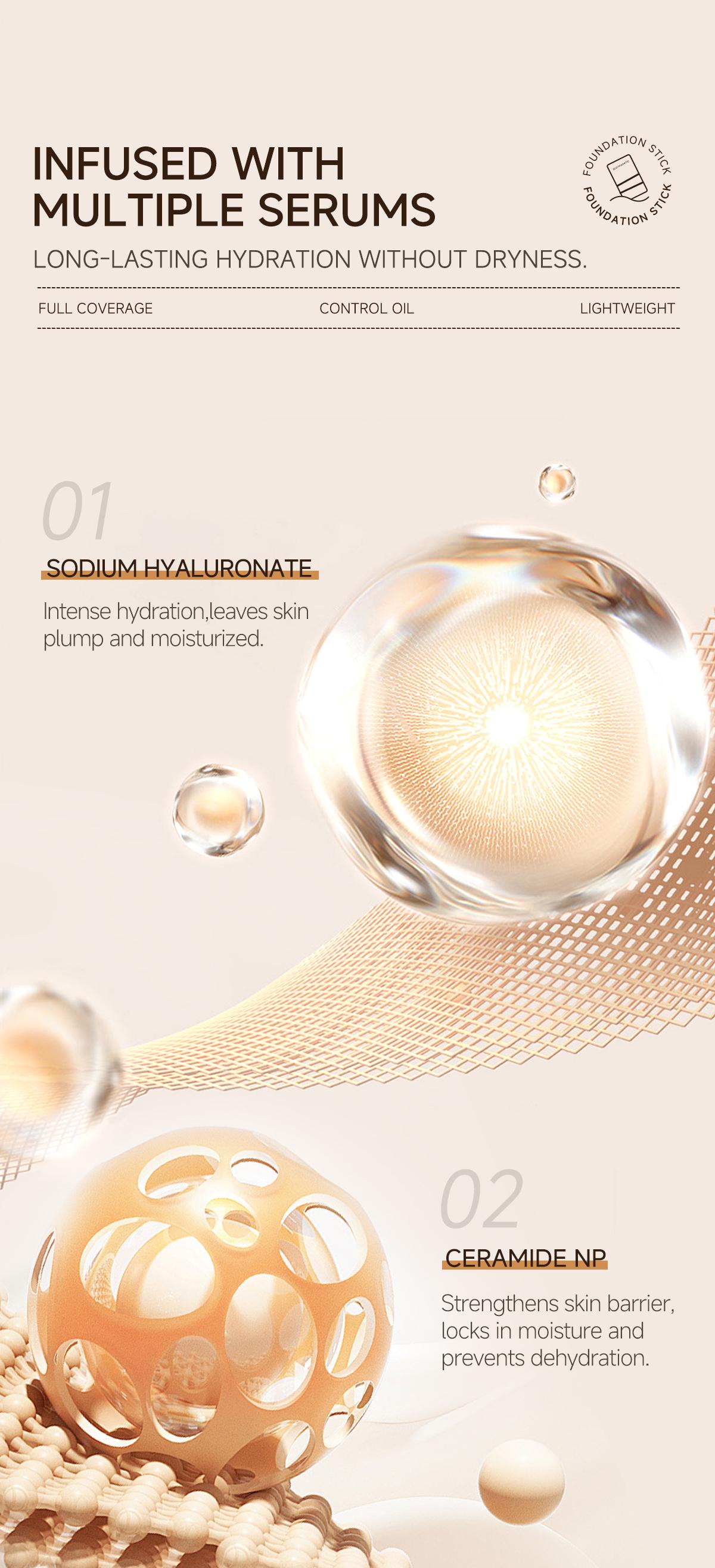 QIANWHITE Luminous Dual-Ended Concealer Foundation Stick with Built-in Brushes Complimentary Puff 24H Long-Lasting Waterproof Sweatproof One-Swipe Even Flawless Base Clear Radiant Skin Foundation Stick