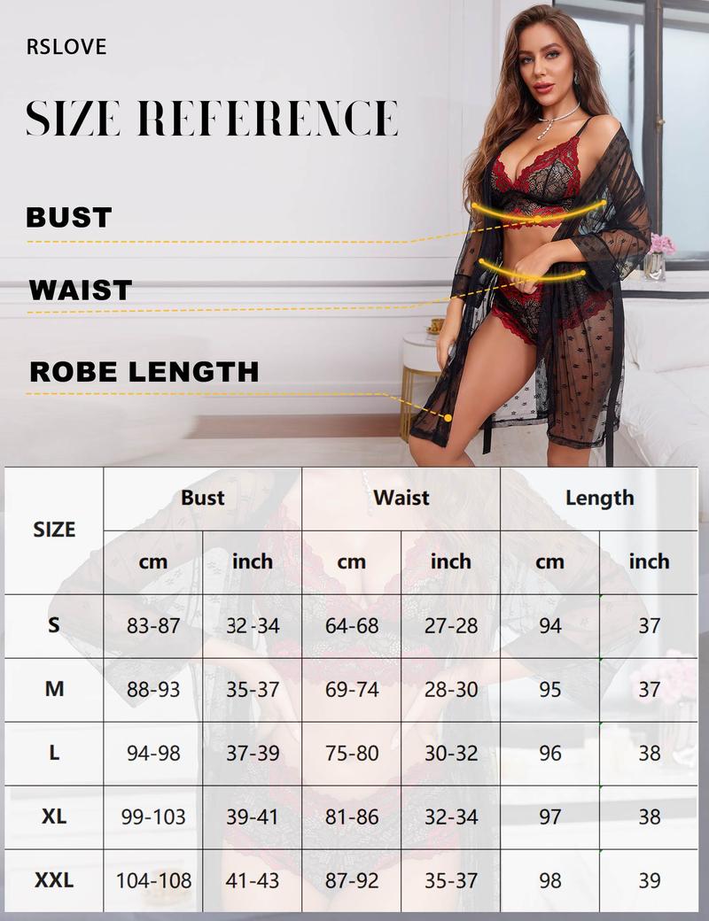 RSLOVE Valentine's Day New Year Women's Lace Lingerie Chemise Sexy V-Neck Babydoll Sleepwear Tummy-Friendly Ultra Flattering Floral Embroidery Scallop Lace Trim Bra Panty Adjustable Strap   Breathable
