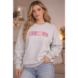 Unicorn Faux Patchwork Sweatshirt Printed Heart Quilt Style Valentine Crewneck