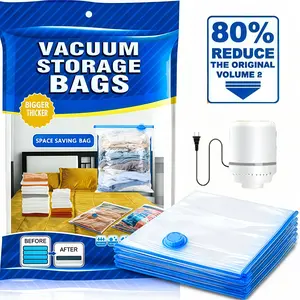 12 Pack Vacuum Storage Bags With Electric Air Pump, Vacuum Seal Bags For Clothing Travel, Space Saver Bags For Luggage, Blankets, Bedding, Moving bags Bedroom Organizer