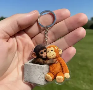 Punch Monkey Acrylic Keychain, Baby Monkey Punch Keychain, Punch Monkey Plush Keychain, Cute Monkey Hugging Plush, Team Punch