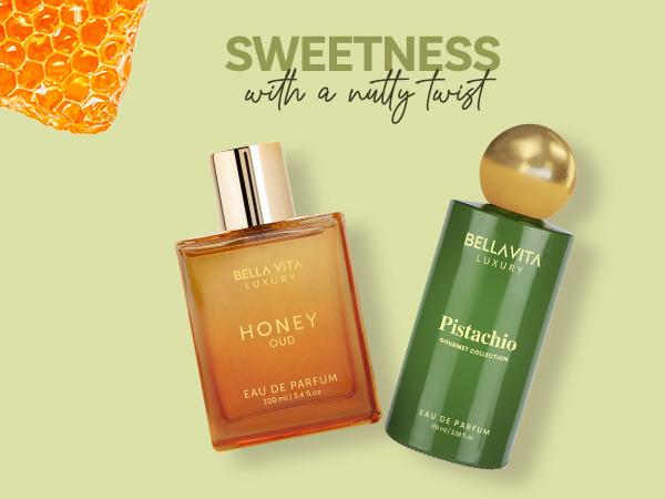 Duo Desirée by BellaVita Luxury | 2x100 ml Perfume Set | Pistachio & Honey Oud | Luxury Unisex Perfume for Men & Women | Long Lasting, Fruity, Floral, Sweet, Spicy & Woody Notes | Luxury, Vegan & Cruelty Free Eau De Parfum