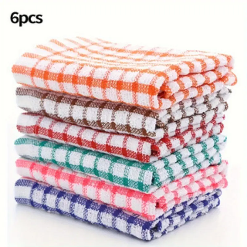 6 Pieces Kitchen Hand Towels, Highly Absorbent and Durable Mixed-Fabric Dish Towels, Kitchen Dish Cloths, Dishcloths For Washing Dishes, 28 x 40 cm, Jacquard Checkered Tea Towels for Household Cleaning