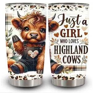 1pc 20oz Adorable Highland Cow Tumbler with Lid, Insulated Travel Mug, Gift for Women Men, Ideal for Halloween, Independence Day, Memorial Birthday Gift, Coffee Cup, weird stuff