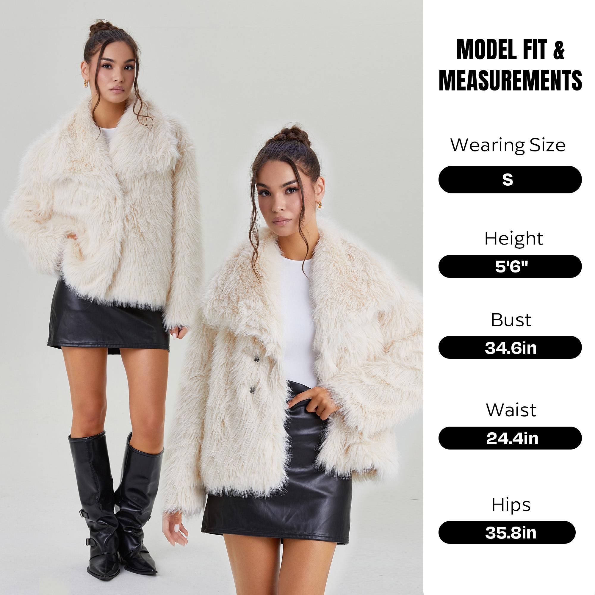 KatchMe Women's Luxurious Oversize Solid Color Wide Lapel Snap Closure Fuzzy Thermal Outerwear, Fall & Winter Long Sleeve Outerwear, Faux Fur Outfit