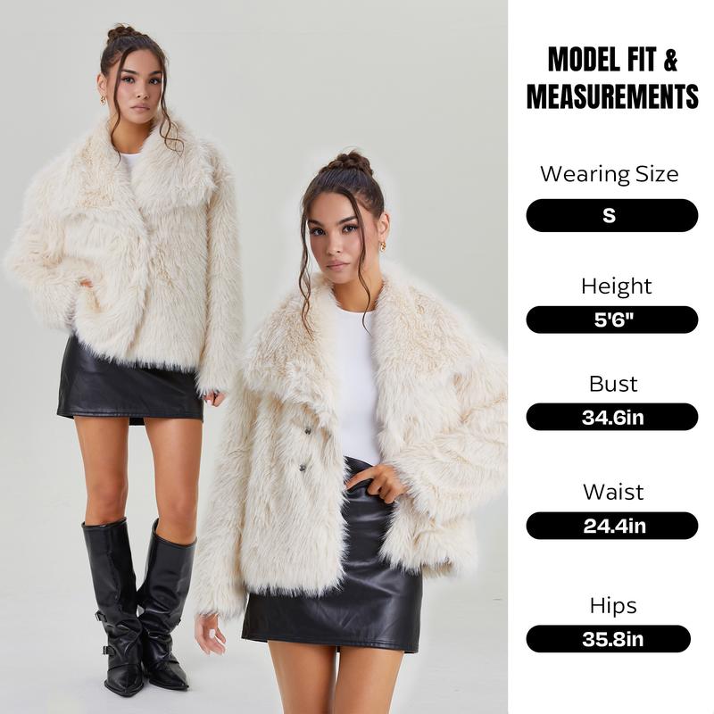 KatchMe Women's Luxurious Oversize Solid Color Wide Lapel Snap Closure Fuzzy Thermal Outerwear, Fall & Winter Long Sleeve Outerwear, Faux Fur Outfit