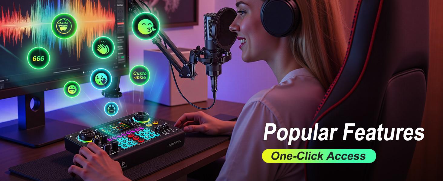 【Live Stream Exclusive】Ideanthro C200 PRO-P15 Sound Card，Audio Mixer with Dual-Core DSP, Dual Microphone & Headphone Outputs, Adjustable Tone, Multiple Voice-Changing Modes, Fully Compatible with Mainstream Live Streaming Platforms