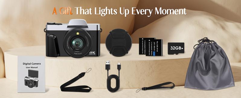 CAMKORY Selfie-Ready 4K Digital Camera | 180° Flip Screen, WiFi Autofocus Vlogging Camcorder, Compact Point and Shoot Travel Camera, Ideal Gift Choice for Kids, Teens & Adults