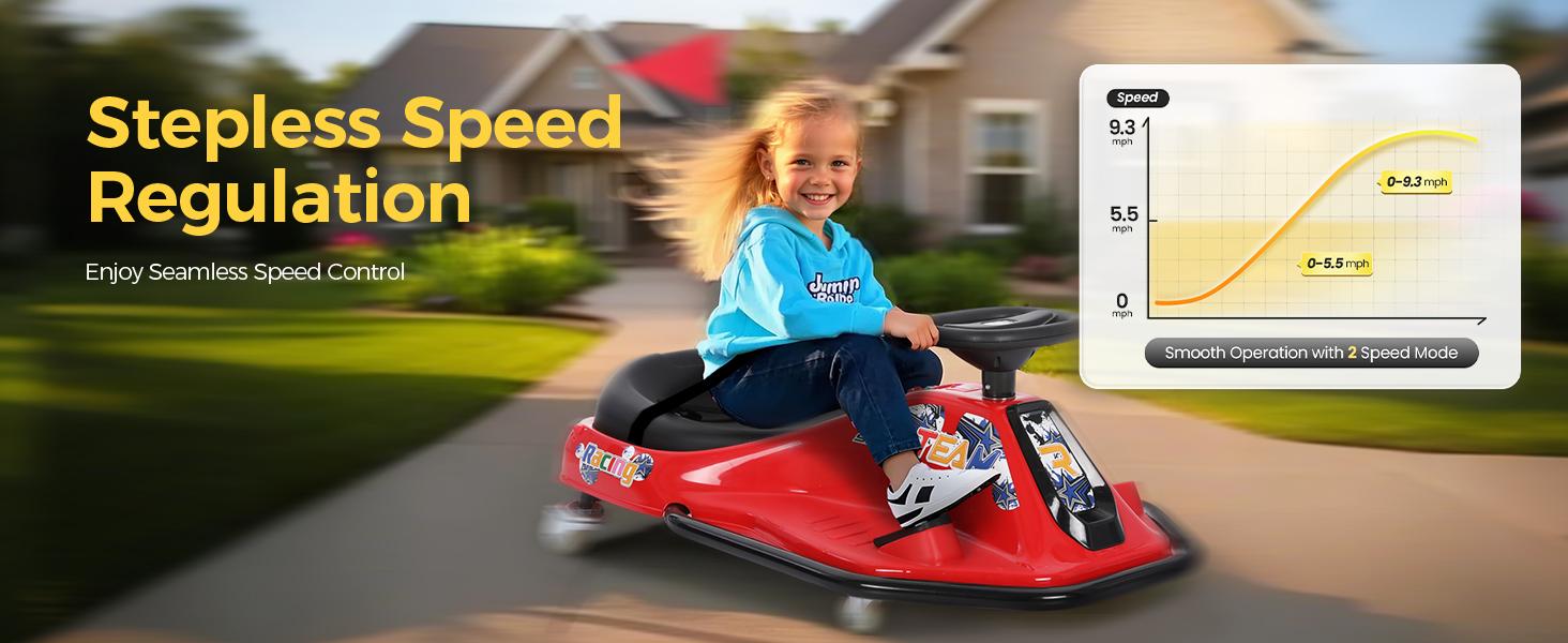 [Live] Sophia & William 24V Electric Wiggle & Drift 2-in-1 Go Kart with Light-Up Rear Wheels, 9.3 MPH Drifting Kids Ride On Car,  Ages 3+, with Slow Start, Flashing Wheels, Front Lights, Bluetooth Music, and Safety Harness, Gift for Boys & Girls