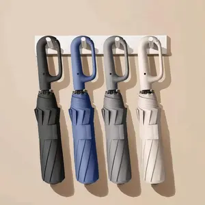 Fully Automatic Ring-Clip Foldable Travel Umbrella 42-inch 10-rib Lightweight Automatic Open Close Windproof Black