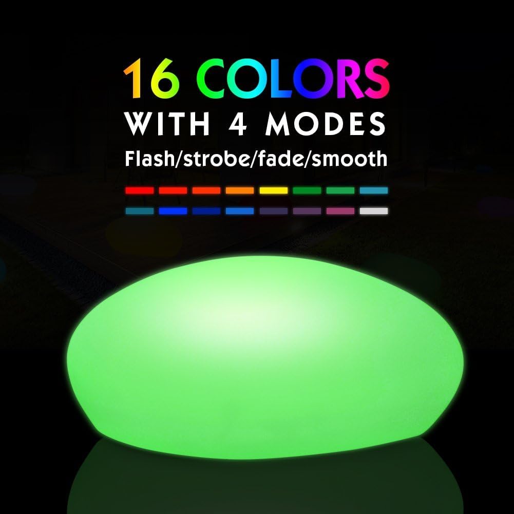 Hoodink Solar Garden Lights Outdoor Glow Cobblestone Shape Lamp Garden Decor Light-White & RGB Light Waterproof Landscape Night Lights for Lawn/Patio/Path
