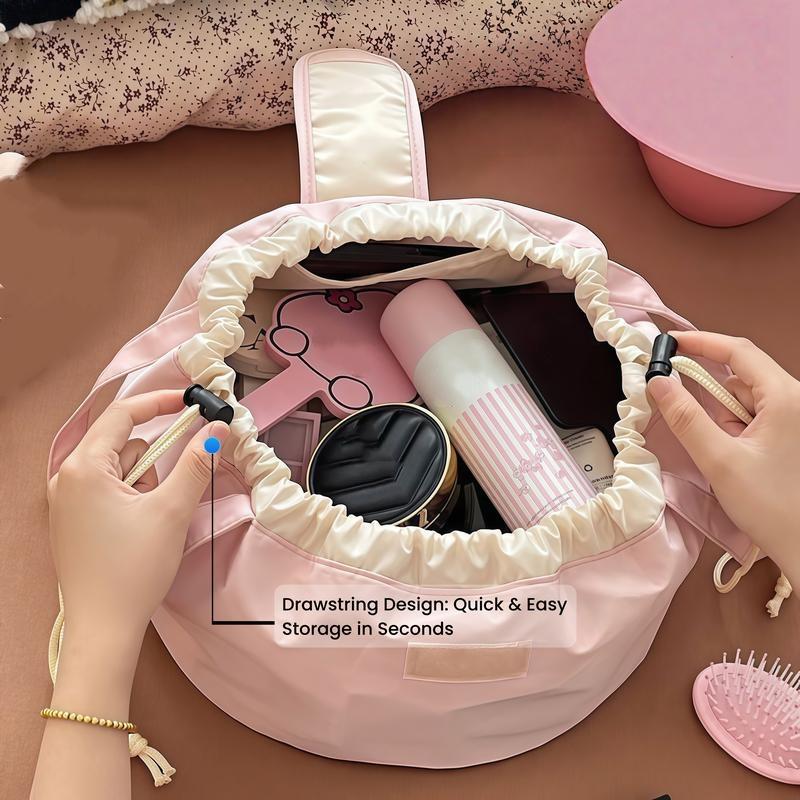 All in One Lazy Drawstring Waterproof Drawstring Makeup Bag Storage Bag with Large Capacity for Girls and Women Ideal for Home Business Trips Travel Organized Storage Hub Compact Design Stylish Durable drawstring makeup bag purse. gift clear cosmetic