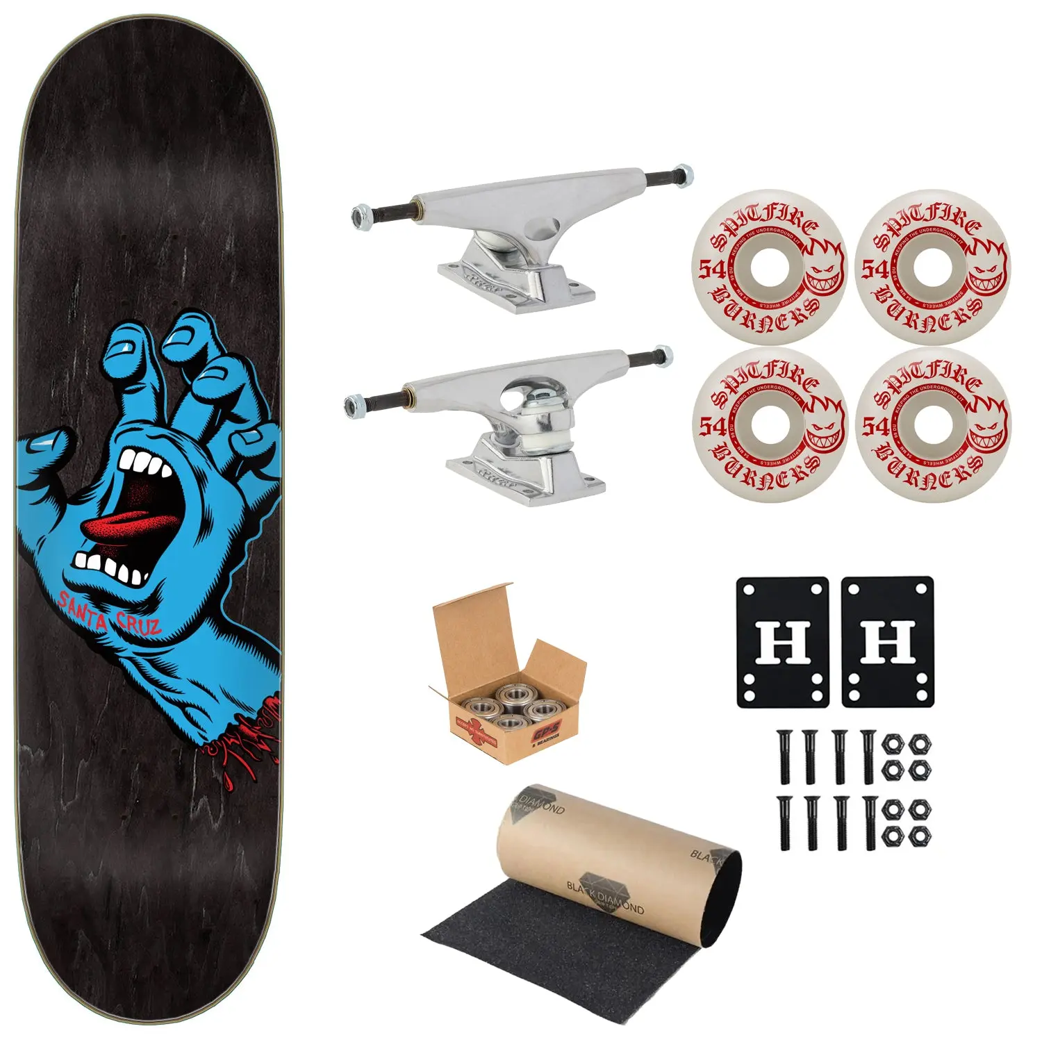 Santa Cruz Skateboard Screaming Hand 8.5" Krux, Spitfire, Indy Upgrade