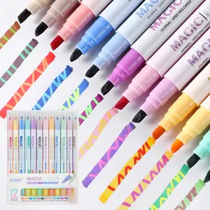 SHANDS 12-Pack Magic Color Changing Highlighters Dual Tip Chisel & Round Marker Set ,color art marker, g Fluorescent Journaling & School Supplies, Creative Magic Markers for Kids & Students Fast Dry Luminous Pen Set for Notes & Art