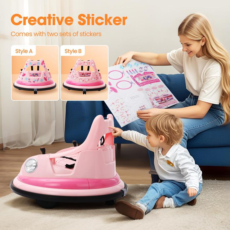 Sophia&William Bumper Car for Toddlers, 12 V Electric Ride On Car for Kids w/Parent Remote Control, 360° Spin, LED Lights & Music,DIY Stickers, for Boys & Girls