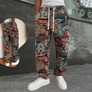 Aztec-Inspired Bold Patterned Streetwear Pants with Adjustable Drawstring