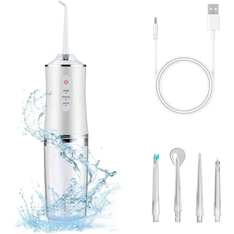 4-Pack Electric Water Flosser with Smart Chip, Portable Oral Irrigator with Detachable Water Tank, USB my  smile  portable  water  floss White