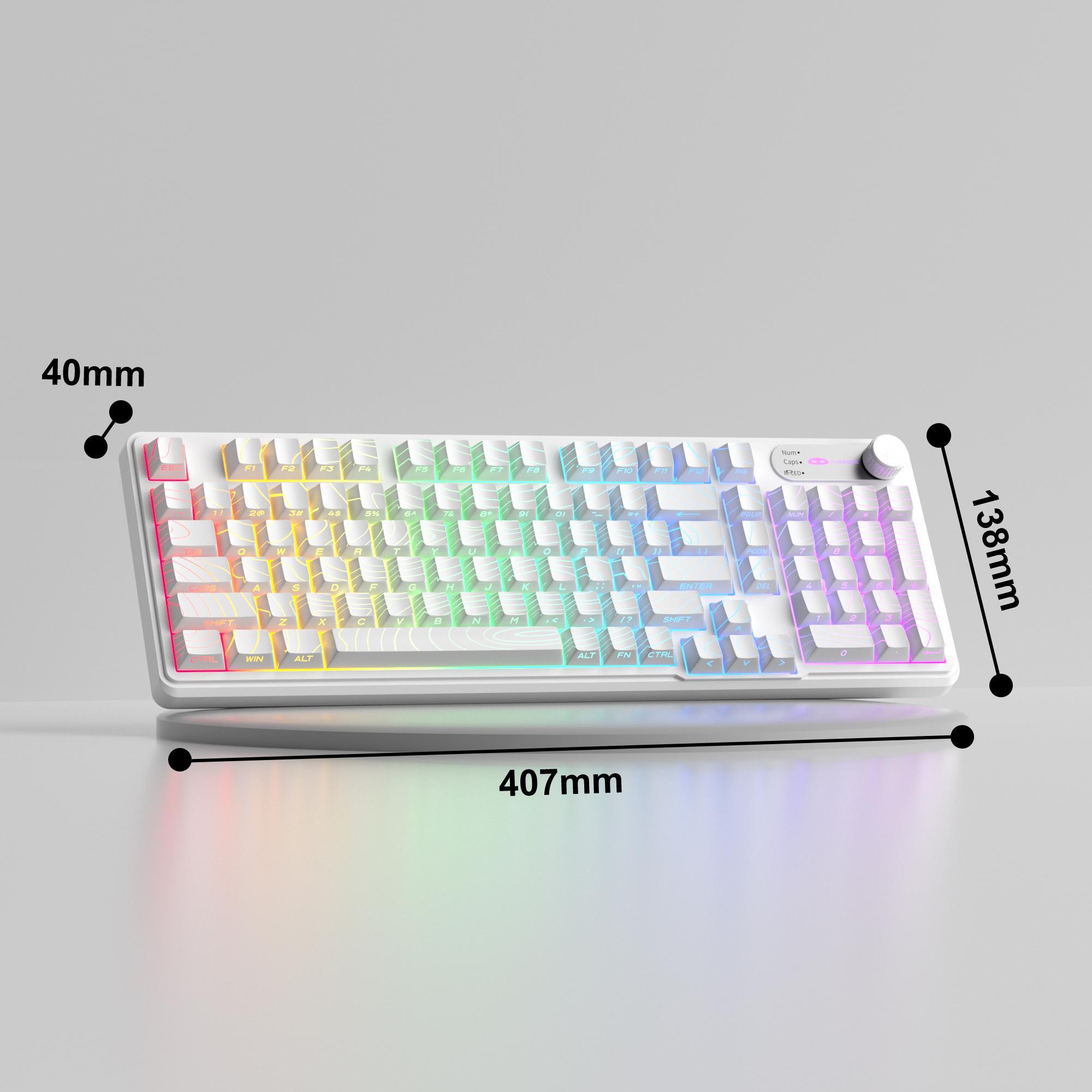 MageGee GK960 Wireless Gaming Keyboard RGB Tri-Mode Wired BT 2.4G Creamy with Number Pad 4000mAh Battery Knob Control Side Printed Keycaps 19-Key Anti-Ghosting for Win Mac White Pink White