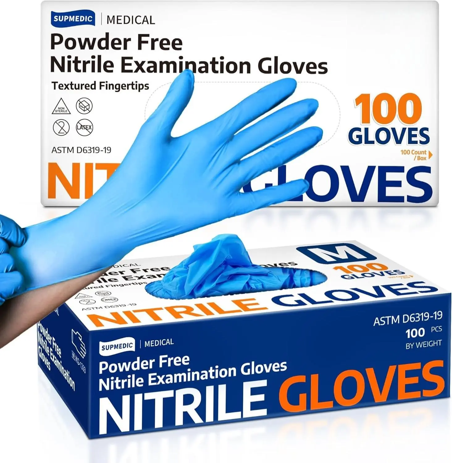 Medical Soft Max™  Exam Gloves, 100 Count Latex-Free Powder-Free Non-Sterile Food Safe Disposable Glove, Blue Nitrile Professional
