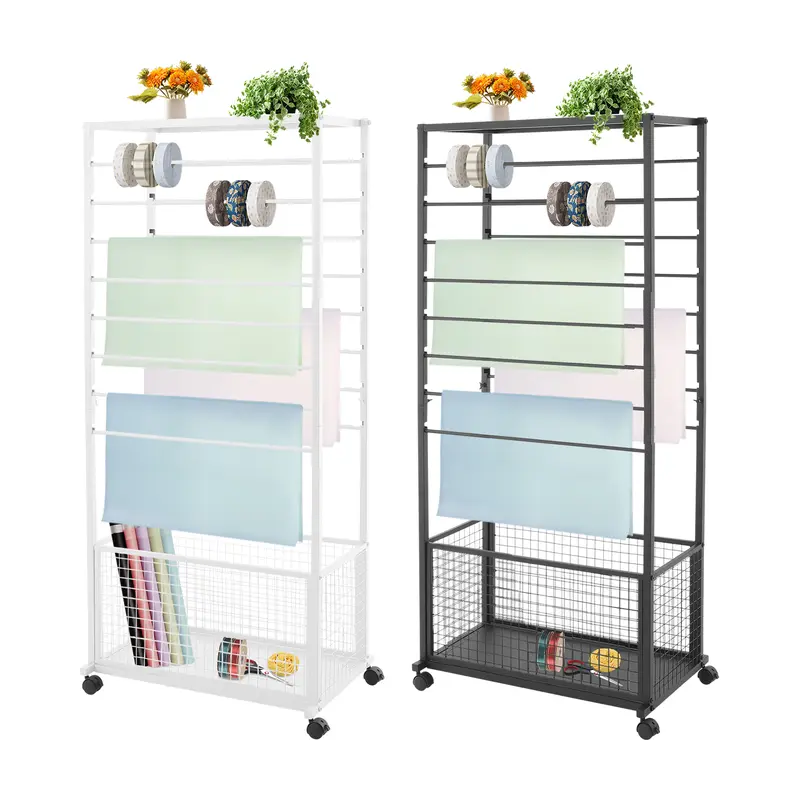 16-Tier Double-Sided Sturdy Iron Frame Metal Rolling Storage Rack - 50kg Capacity, Lockable Wheels, Accessory Holder, 32 Surfaces Shown, Space-Saving Portable Craft Cart with Assembly Guide for Crafting, Flower Shops