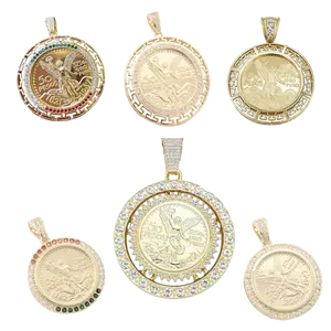 14K Gold Plated Mexican Centenario 50 CZ Pendant with Optional Rope/Figaro Link/Cuban Classic/Curb Cuban Chain Unisex Jewelry for All Occasions