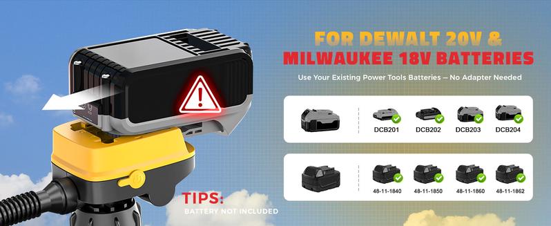 Automobile Fuel Transfer Pump Compatible with DeWalt 20V & Milwaukee 18V Batteries, 【Battery NOT Included】, 3.2 GPM Portable Electric Gas Can Pump with 51'' Hose & 3 Adapters for Diesel Gasoline Oil Water
