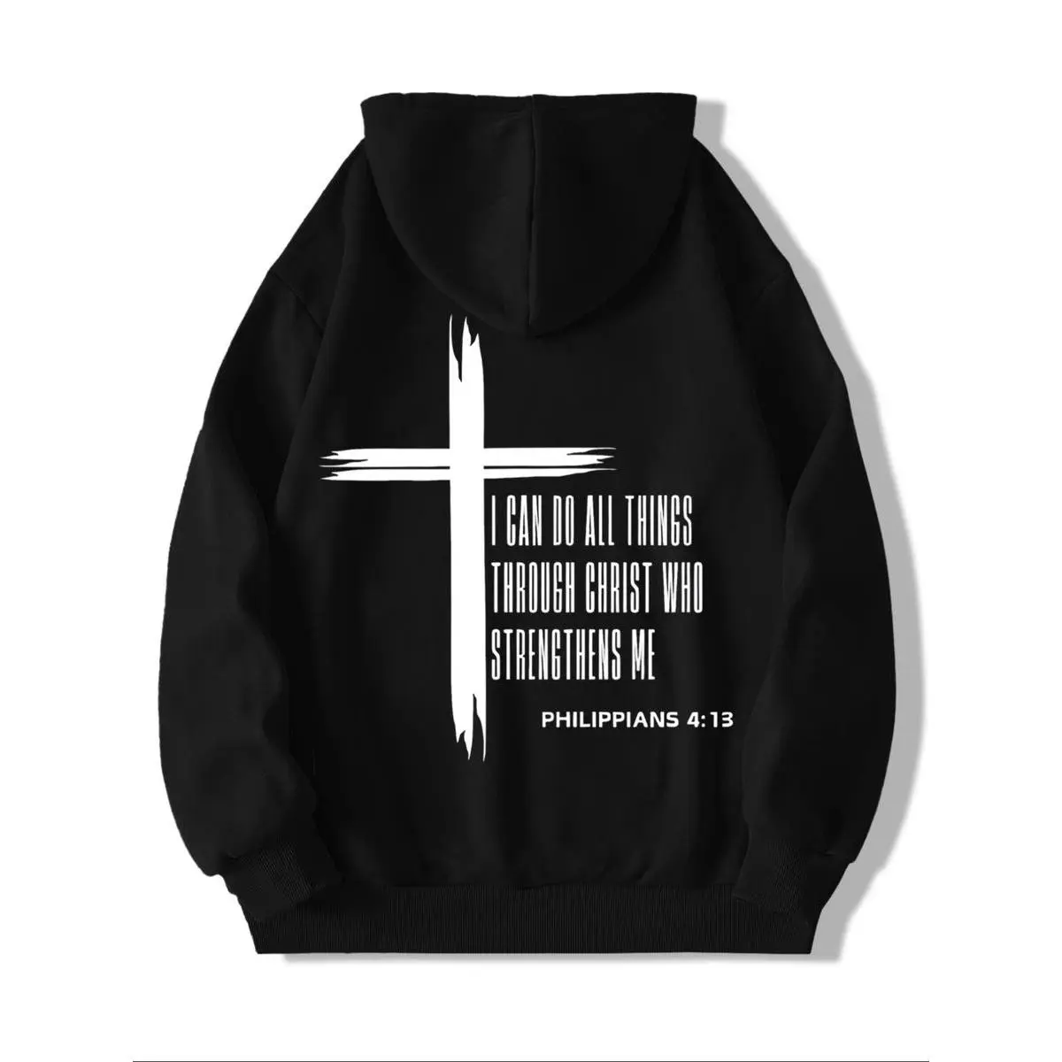 Unisex Regular Fit Hoodie, Cotton-Polyester Blend Pullover with Cross Graphic Print, Drop Shoulder and Kangaroo Pocket for Halloween Party, Cloth, Thanksgiving, M, Fabric, Wedding, Foldable, Holiday, Gothic, Graphic Hoodie, Digital Print, Pullover Hoodie
