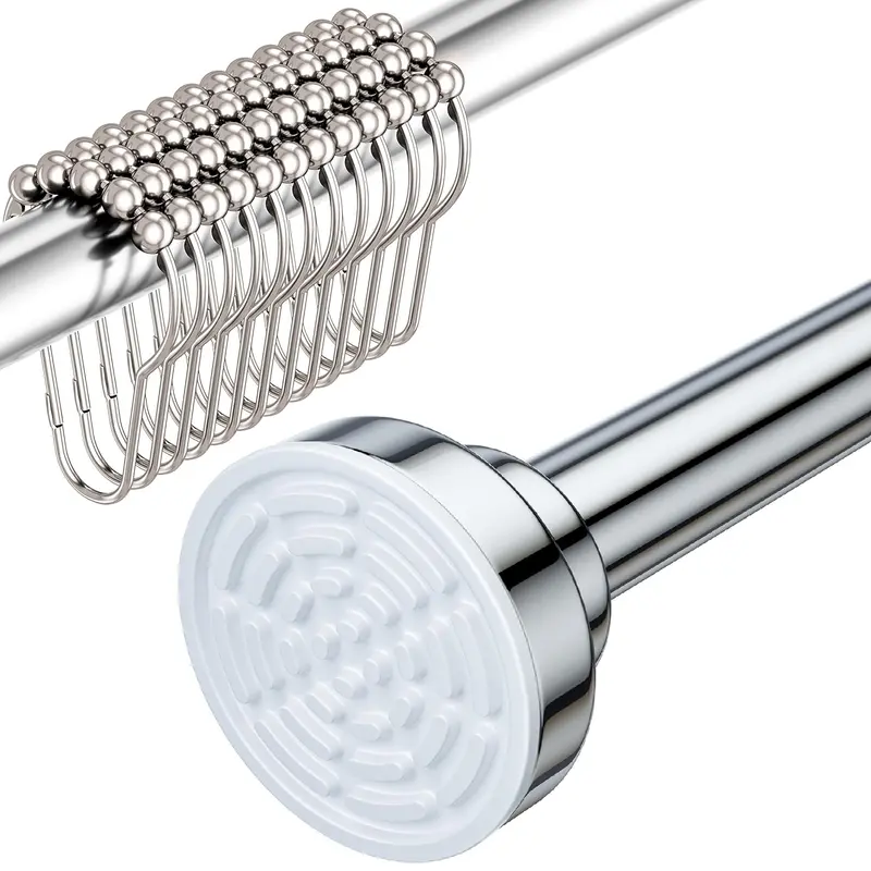 Rust-Proof Shower Curtain Rod – Includes 12 Glide Rings No-Drill Tension Pole (26-78") | Heavy Duty Stainless Steel | Renter Friendly