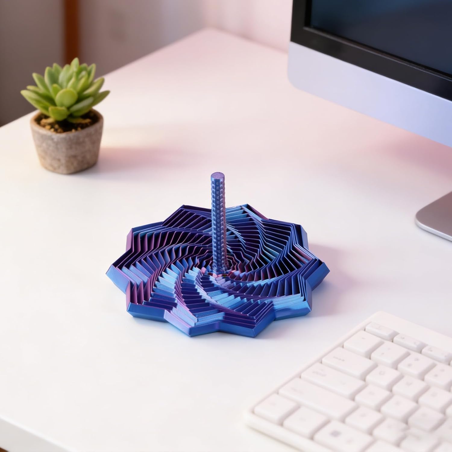3D Printed Expanded Sensory Fidget Star,  Colorful Whirling Spiral Design for Stress Relief