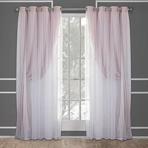TOWN & COUNTRY LUXE Talia Double Layer Indoor Curtains Sheer Room Darkening Blackout Grommet Top Energy Efficient 2-Pack Set 52"x84" Rose Blush Exclusive Home Catarina Panel Pair