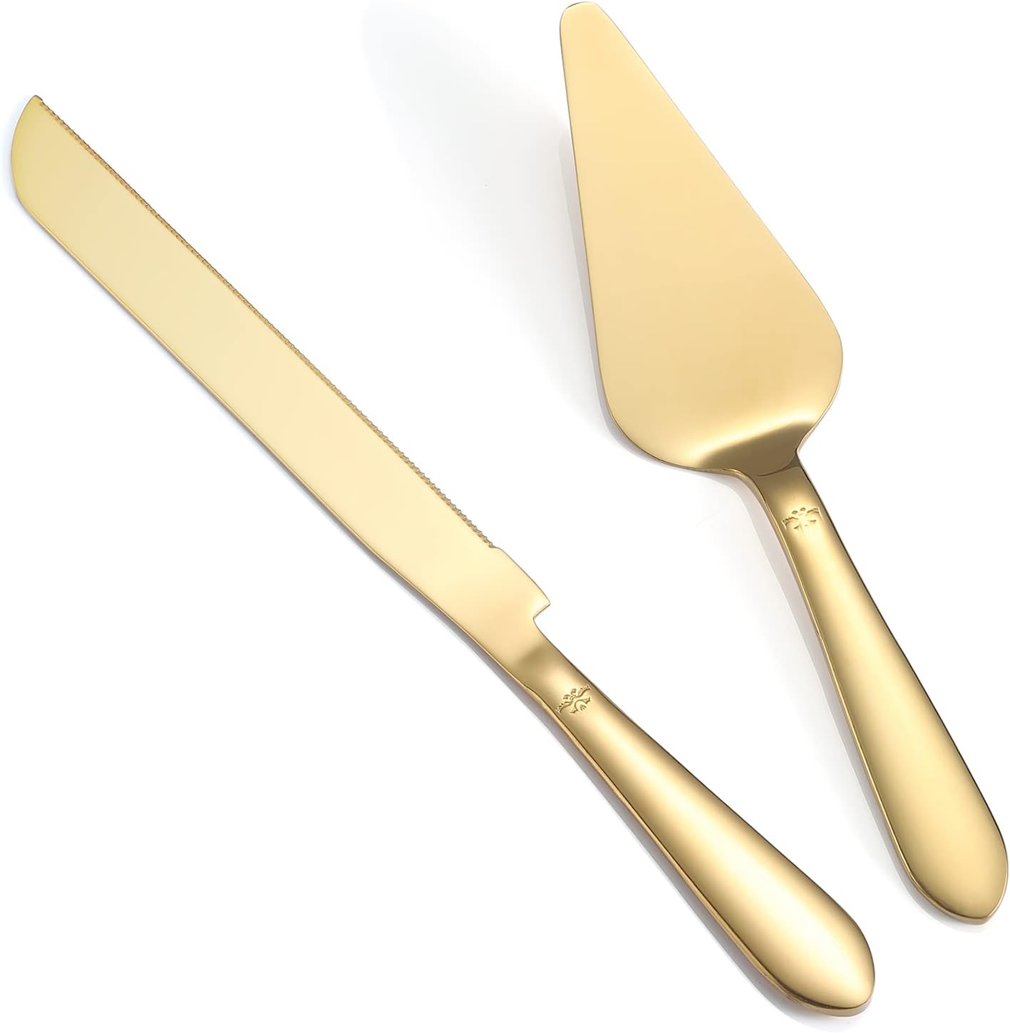 Cake Cutting Set for Wedding, Elegant Knife and Server with Thickened Stainless Steel Rounded Edges, Cutter Pie Spatula Birthday Anniversary Christmas Gift of 2, Gold Bakeware Utensils