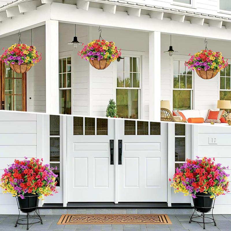 Outdoor Artificial Flowers 2set UV-Resistant Daisy Hanging Baskets Spring & Summer Outdoor Decor Garden, Entrance Hall, Corridor Plastic Flowers Maintenance-Free（ red yellow pink purple））