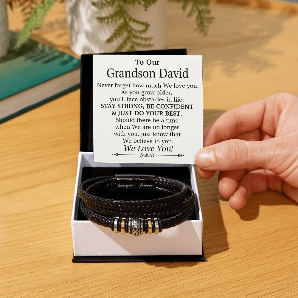 To My/Our Grandson Leather Bracelet, Grandson Bracelet Gift From Grandma, Grandparents To Grandson Gifts, Grandson Graduation Gift Ideas A-19