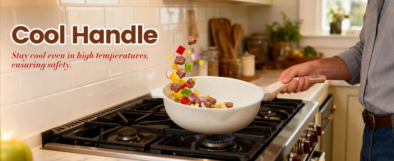 27PCS Pots and Pans Set, Nonstick Ceramic Cookware Set, Healthy Kitchen Cooking Set with Gloves, Apron, Silicone Tools & Pot Protectors, Oven & Dishwasher Safe, PFOA/PFOS Free，Ivory