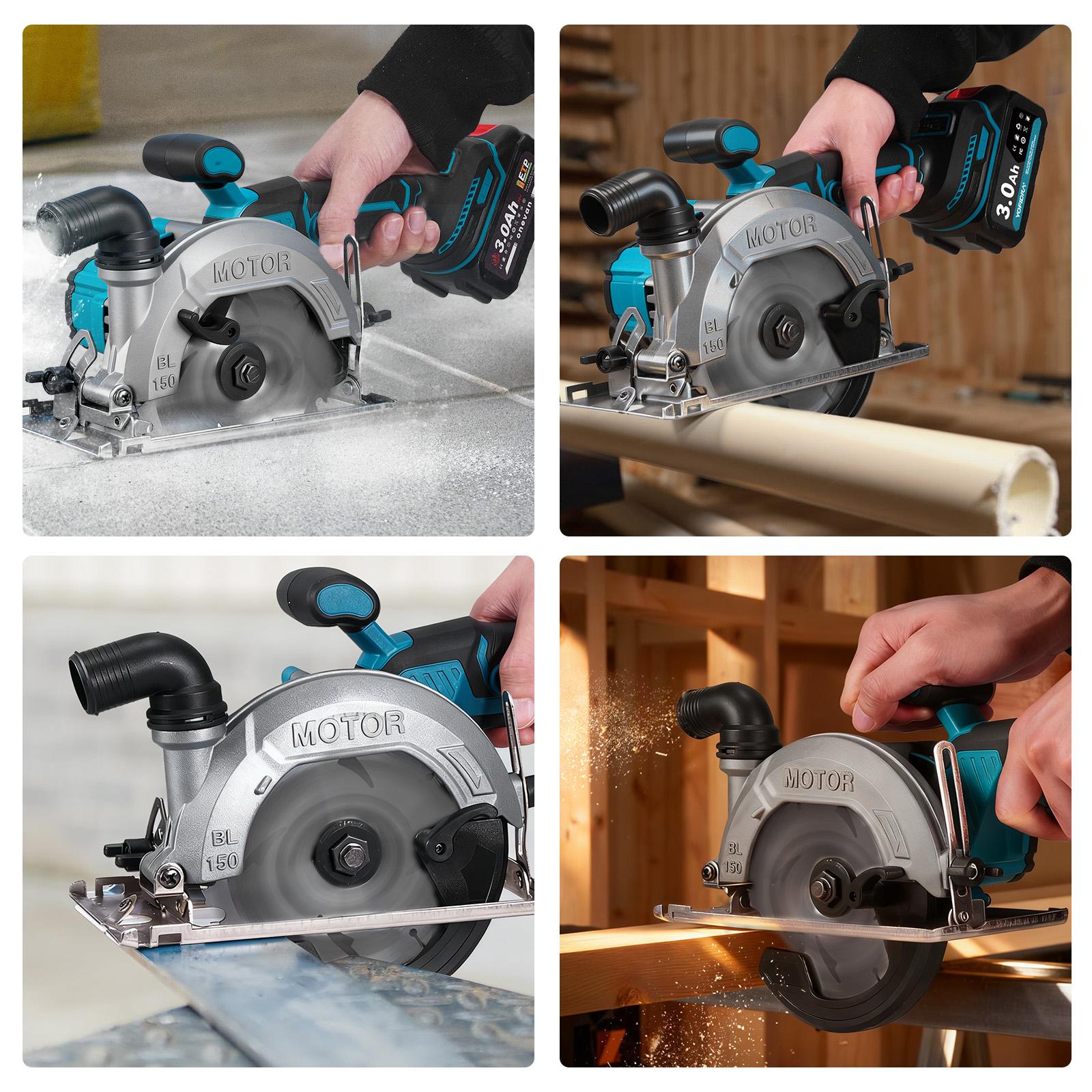 YOFIDRA Cordless Handheld Circular Saw | 48mm Depth/45° Misalignment | Comes with 3 Saw Blades and Dual Batteries | Brushless Motor | Suitable for Wood, Metal, and Stone DIY