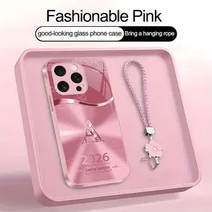 Suitable for [iPhone 16 Pro Max] high-end women's phone case🤩，a free four-leaf clover lanyard is included, with 26 letters of the alphabet to choose from，auspicious cloud patterns bring you good luck YM99