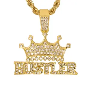 Iced Medium Hustler Pendant with 4mm Rope Chain 24"