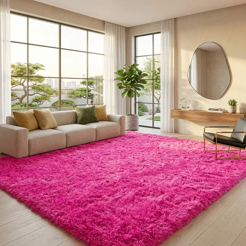 【Black Friday】PLUMLIK Hot Pink Shaggy Area Rugs for Living Room, Ultra Soft Fluffy Big Carpets for Bedroom, Modern Thick silky Rug for Home Decor Aesthetic, Upgrade Non-Slip backing, room decor for girls, Christmas Gift